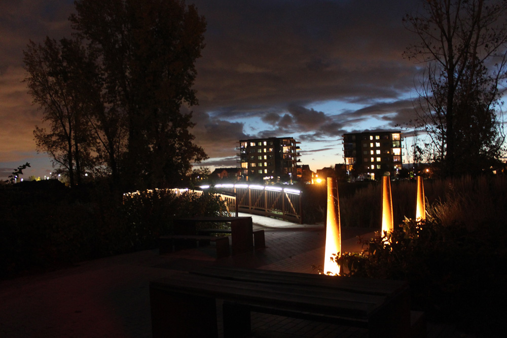 bridge and bollard lights at night